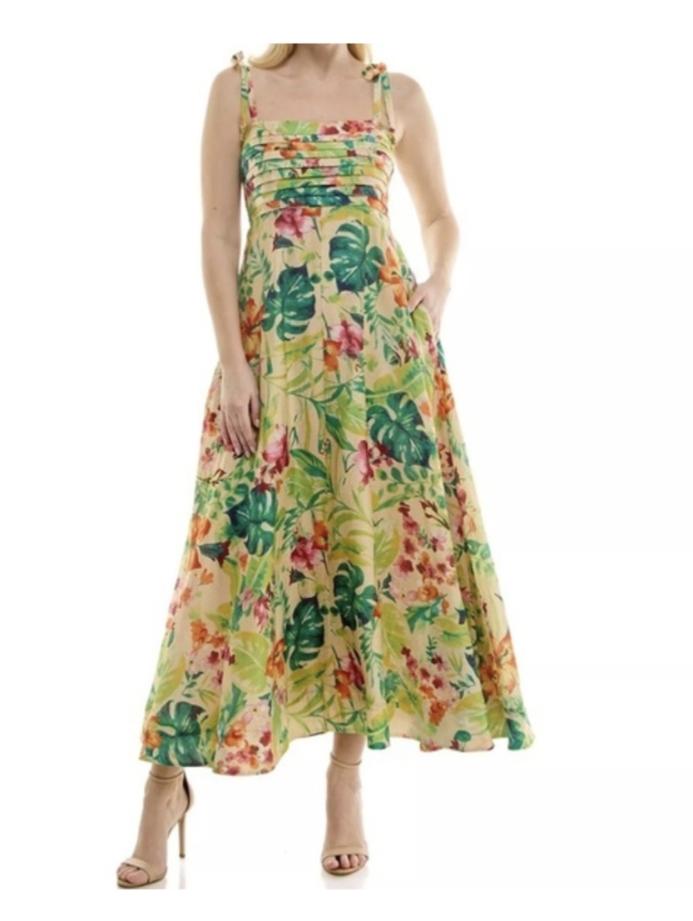New, Taylor Tropical Floral Aline Sleeveless Vacation Maxi Dress Small